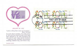 1951 Love Carrollton plate block FDC