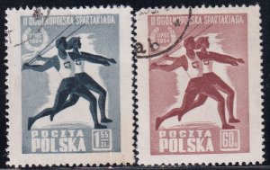 Poland 1954 Sc 631-2 Summer Spartacist Games 2nd Year Javelin Throw Stamp Used