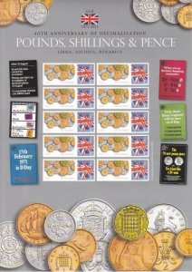 GB 2011 - 40th Anniversary of Decimalisation - Smilers Sheet - Ref: BC-428