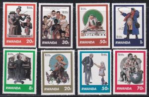 Rwanda #  1027-1034, Norman Rockwell Painting, Mint NH, 1/2 Cat.