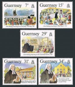 Guernsey 362-366,MNH.Michel 403-405. John Wesley,Religious Reformer,1987.