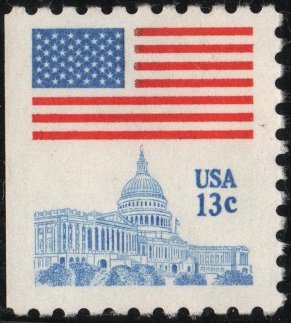 SC#1623B 13¢ Flag Over Capitol Booklet Single: perf 10 x 9¾ (1977) MNH