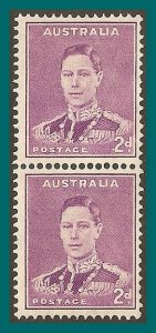 Australia 1942 King George VI, 2d coil pair, MLH #182B,SG185a