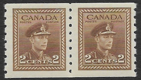 Canada 264   1942  2 cent coil  pair VF Mint NH