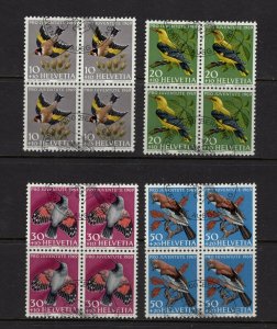 Switzerland #B386-89 (1969 Birds semi-postal set) VF used blocks of 4 CV $5.20