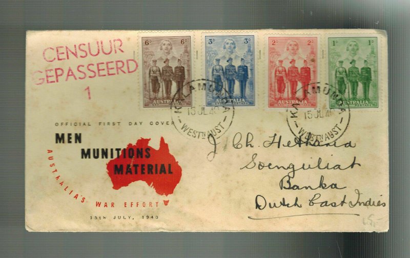 1940 Australia First Day Cover FDC # 184-187 to Dutch East Indies War Effort