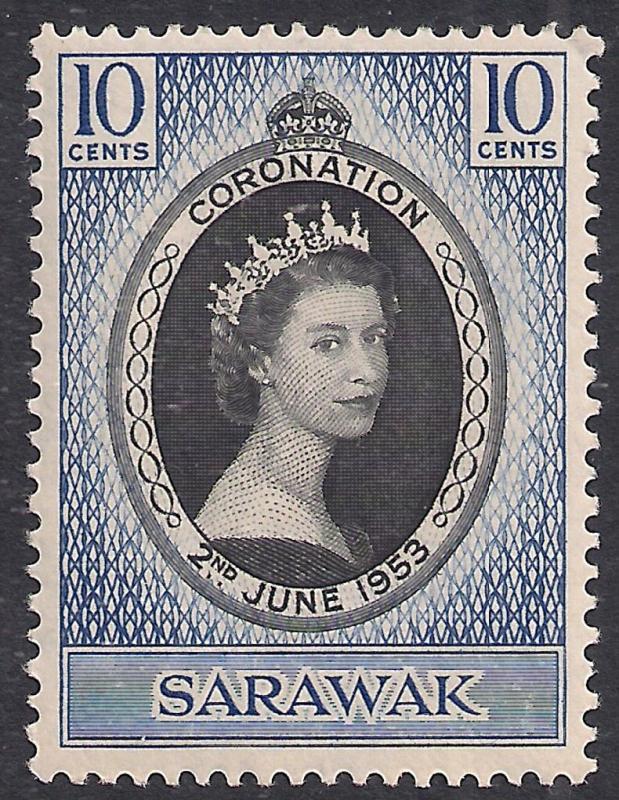 Sarawak 1953 QE2 10ct Coronation MM SG 187 ( R1172 )