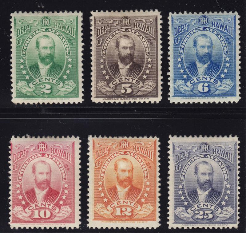 Hawaii O1 - O6 Set F-VF OG previously hinged nice color cv $ 300 ! see pic !