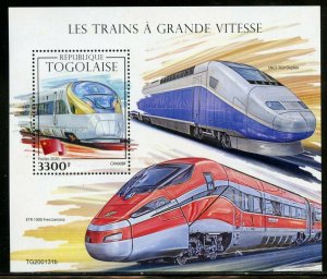 TOGO 2020  HIGH SPEED TRAINS  SOUVENIR SHEET MINT NEVER HINGED