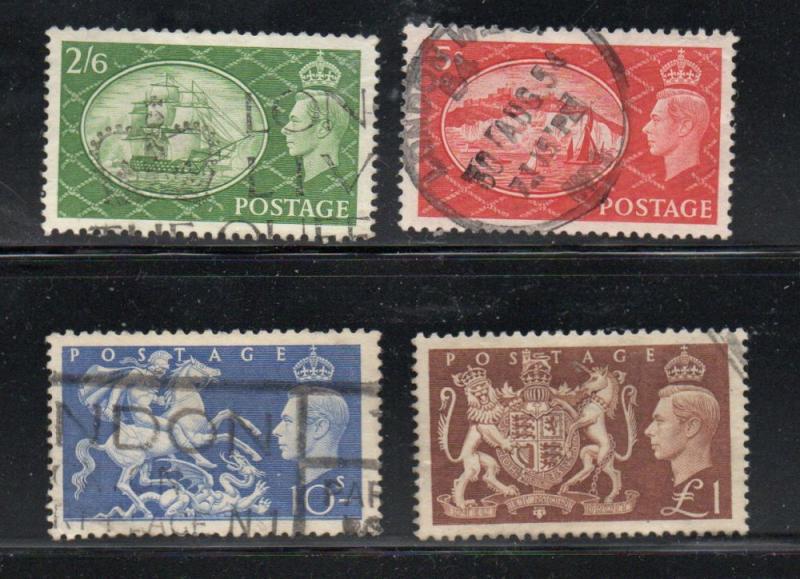 Great Britain Sc 286-9 1951 George VI Hi Value stamp set used