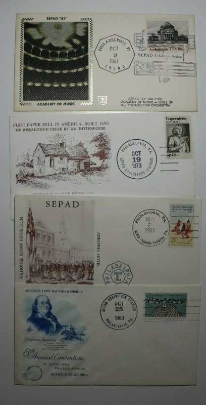 SEPAD Lot 3 Philadelphia PA Philatelic Expo Cachet Cover 1981 1973 1961 1963