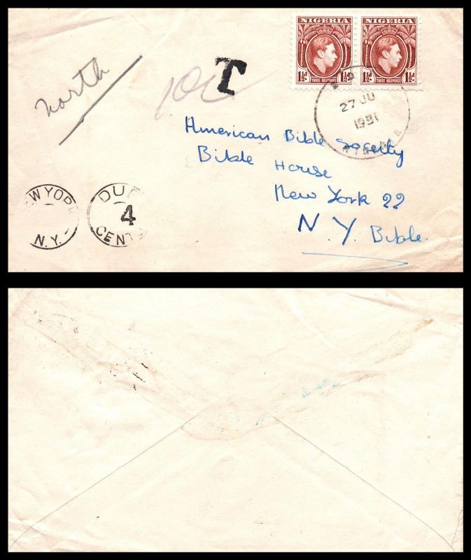 Goldpath: Nigeria Cover 1951. Postage Due. _CV17_P12