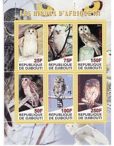 Djibouti - Owls - 6 Stamp  Sheet  - SV0793