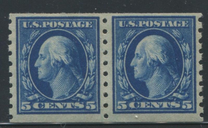 1913 US Stamp #396 5c Mint Never Hinged Coil Pair Catalogue Value $450 Certified