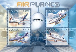 UGANDA - 2012 - Airplanes - Perf 4v Sheet - Mint Never Hinged