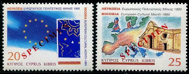 HERRICKSTAMP CYPRUS Sc.# 869-70 European Culture. Specimen Ovpt