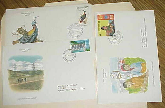 BHUTAN  FDC  3 DIFF. 1979-1988 CACHET ADDRESSED