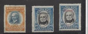 Costa Rica, 82,83a,84, Surcharged Singles,**Hinged**