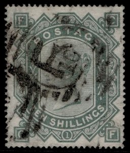 GB QV SG128, Rare 10s Greenish Grey Wmk Maltese Cross, Used. Cat Cf-