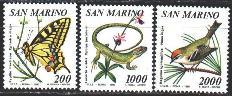 San Marino. 1990. 1458-62 from the series. Fauna of Italy, butterfly, lizard,...