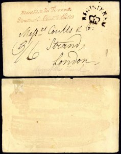 c1836 Official Front France to London bearing Official h/s and Registered/crown