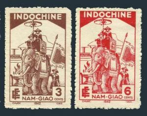 Indo-China 213-214,lightly hinged.Mi 259-260. Harnessed Elephant on Parade.1942.