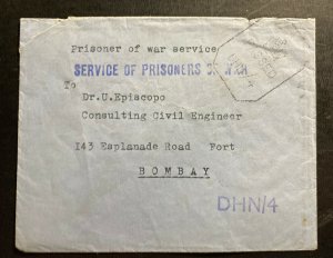 1942 Dehra Dun India POW Internment Camp Cover To Bombay Messerschmidt