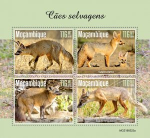 Mozambique 2019 MNH Wild Animals Stamps Wild Dogs Foxes Bat-Eared Cape Fox 4v MS