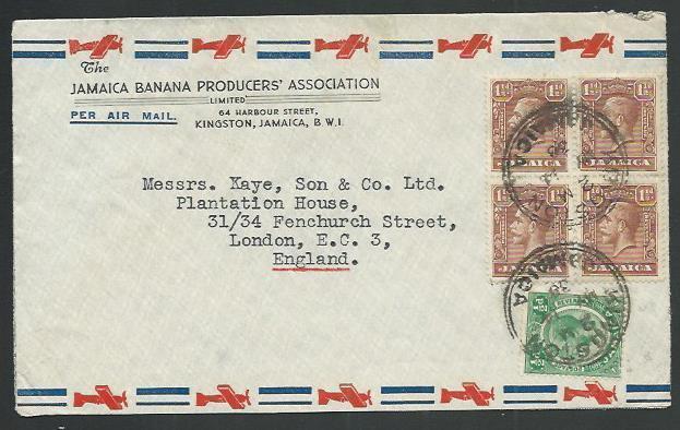 JAMAICA 1938 GV 6½d rate airmail cover to UK...............................61032