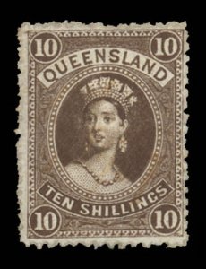 Queensland #77 Cat$275, 1882 10sh brown, thin paper, hinged