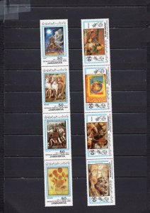 LIBYA 1983 PAINTINGS SET OF 2 STRIPS OF 4 STAMPS MNH