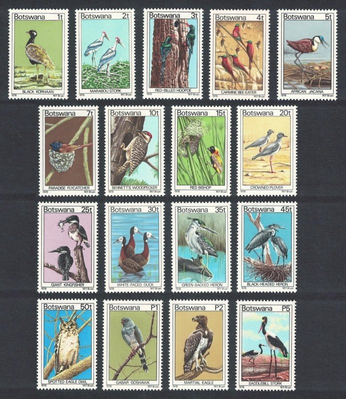 Botswana Bustard Stork hoopoe Jacana Birds 17v 1978 MNH SG#411-427