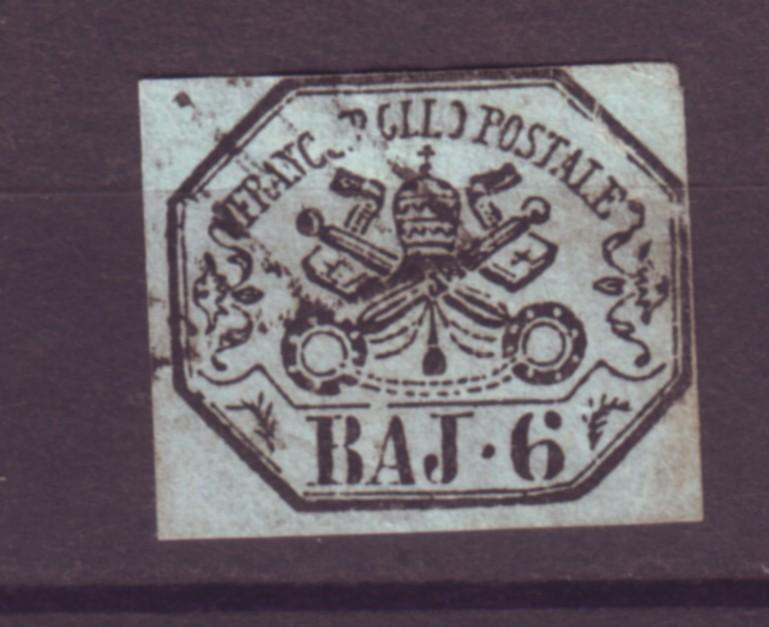 J21196 Jlstamps 1852 roman states used #7 papal arms