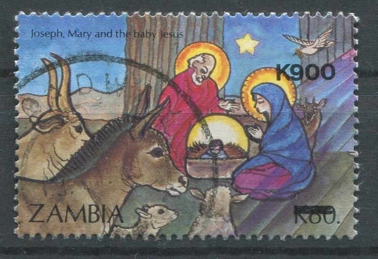 Zambia Sc#659 Used, 900k  on 80kmulti, Christmas 1996 (1996)