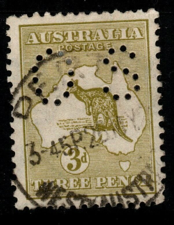 AUSTRALIA SGO45d 1915 3d YELLOW-OLIVE DIE II USED