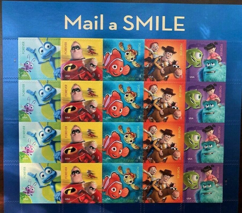 US MNH # 4553 - 4557A DISNEY PIXAR SEND A HELLO  Sheet  20 Forever Stamps