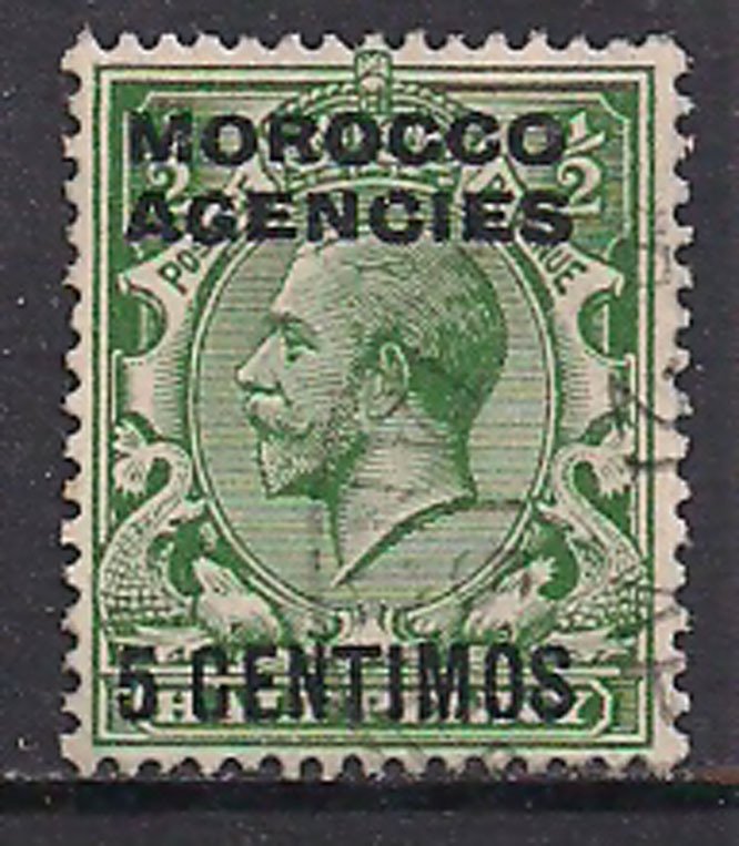 Morocco Agencies 1914 KGV Ovpt 5 Centimos on 1/2d Green Used  SG 192 ( H915 )