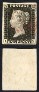 Penny Black (AE) Plate 1B Fine Four margins
