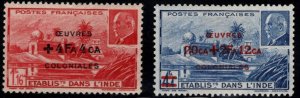 FRENCH INDIA  Scott B13B-B13C  MH* Semi Postal stamp set 1944