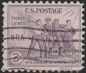 USA #732 1933 3c Violet Group of Workers N.R.A. USED-Fine-NH.