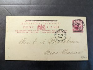 1902 British Mauritius Postcard Cover to Beau Bassin Foreign Bible Society