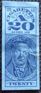 US Cigarette Tax Stamp Single Series 125 Revenue Dewitt Clinton L14