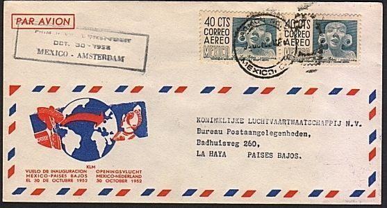 MEXICO 1952 first flight cover to Amsterdam.......................77192