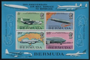 Bermuda 1975 MNH Sc 321a Airplanes, zeppelin Airmail Service 50th ann Sheet of 4