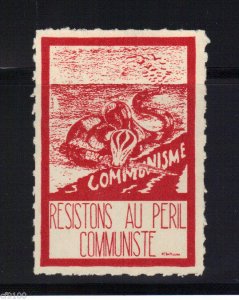 France French Anti-Communism Stamp Label Snake Resistons Au Peril Communiste 