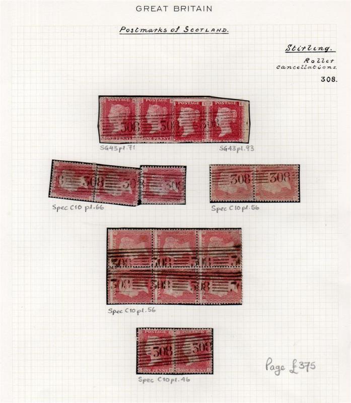 COLLECTION OF STIRLING ROLLER CANCELLATIONS INCLUDING BLOCK OF 6