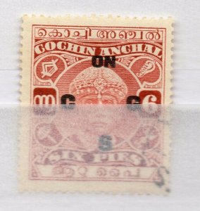 India Cochin 1929-31 Early Issue used Shade of 6p. Optd NW-16094