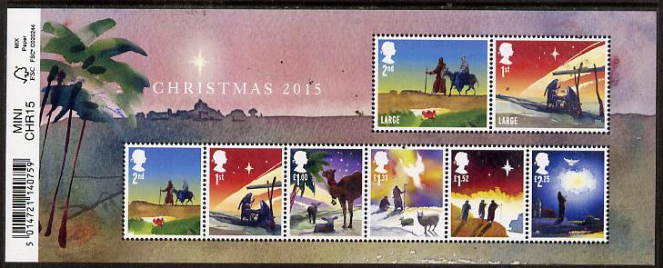 Great Britain 2015 Christmas perf m/sheet containing 8 va...