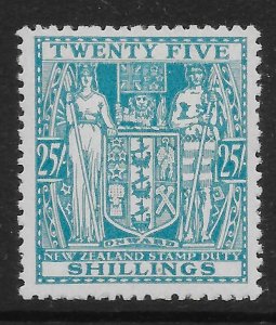 NEW ZEALAND SGF204 1946 25/= GREENISH-BLUE ARMS MTD MINT