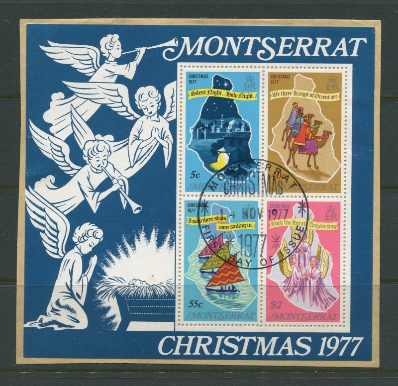 STAMP STATION PERTH Montserrat #380a Christmas  Mini Sheet on card Used 1977